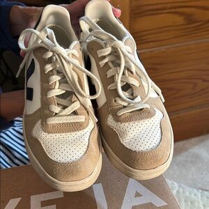 Veja V-10 Beige and White Casual Sneakers